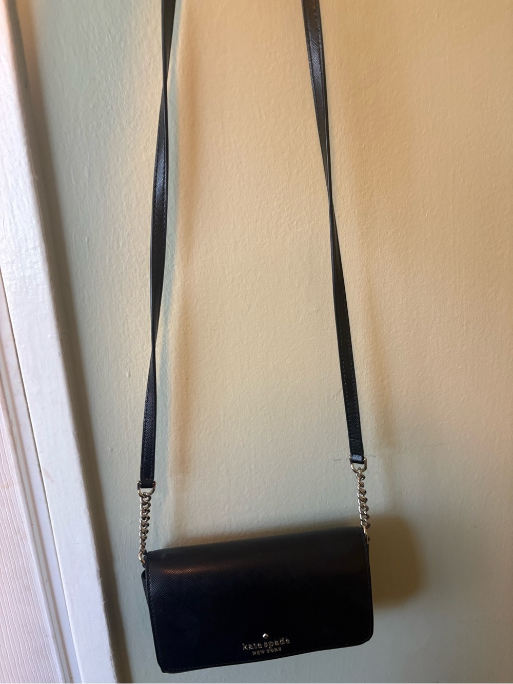 kate spade Black Leather Crossbody with Chain Accent
